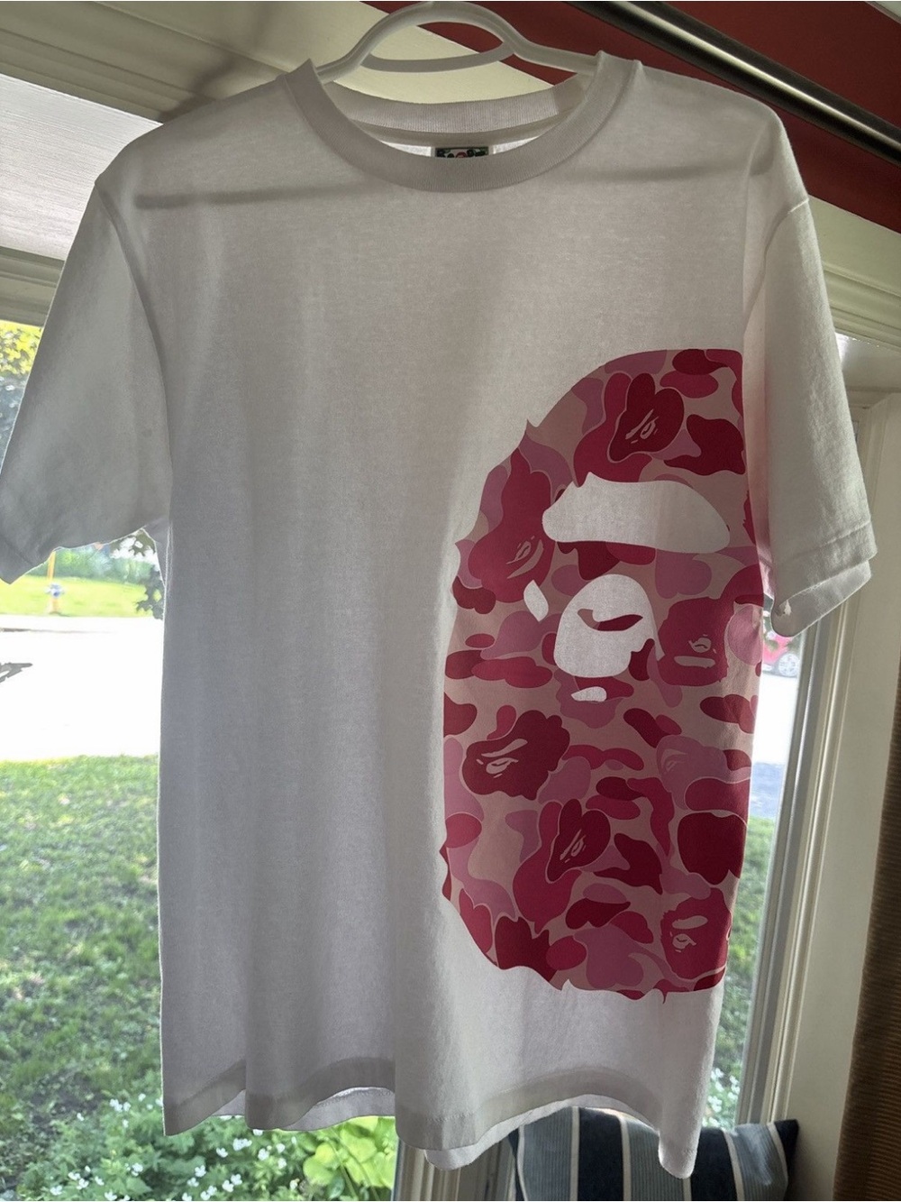 BAPE White & Pink ABC Camo Slide Ape Tee